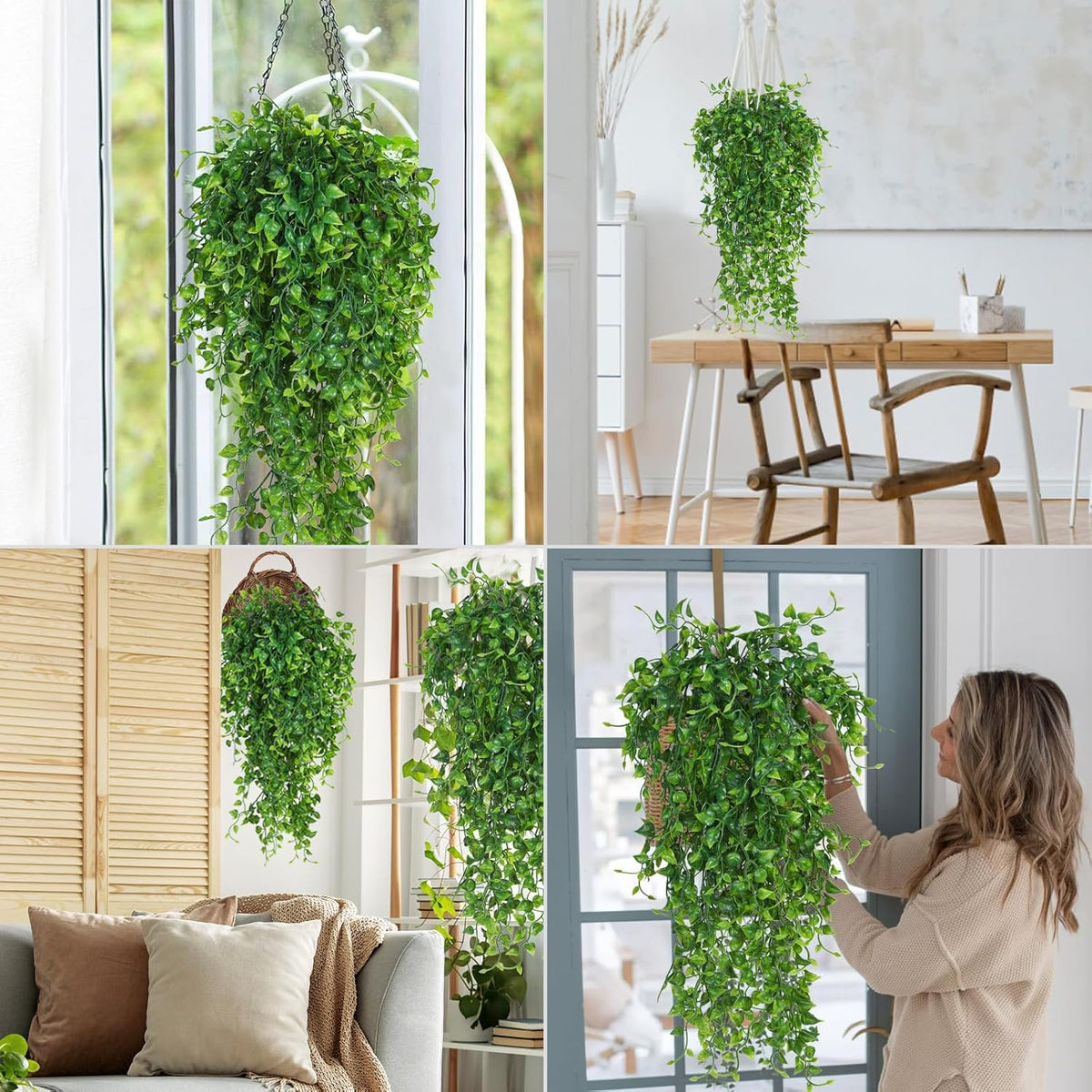 RECUTMS Artificial Hanging Plants 4pcs 33Inch Fake Wall Plant Faux Eucalyptus Leaves Ivy Swag UV Resistant Plastic Greenery Indoor Outdoor Home Garden Wedding Jungle Party Patio Office Shelf Decor