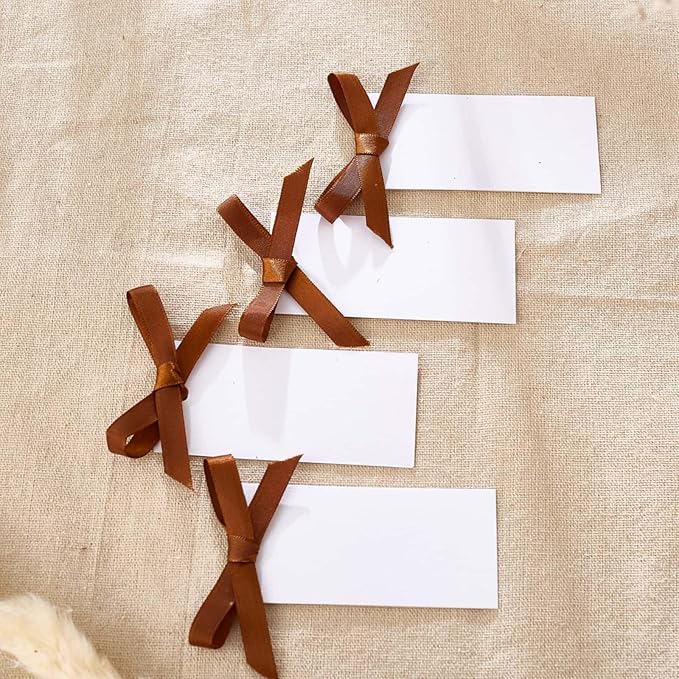 60pcs Place Cards for Table Setting.Name Table Cards. Wedding Place Cards with Dark Brown Ribbons. Can be Used for Wedding Banquet Table Decoration and Present Tags for Parties (Brown)