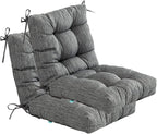 QILLOWAY Outdoor Chair Cushion for Patio Furniture, Waterproof Patio Cushions Set of 2 with Ties, Fade Resistant Replacement Pads for Outdoor Rocking Chairs,Charcoal Grey,Black