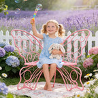 36 Inch Outdoor Bench, Cute Garden Bench with Metal Frame, Weatherproof Butterfly Front Porch Benches for Lawn, Garden, Yard, Balcony, Pink