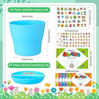 Domensi 30 Pack Garden Pot Craft Kit 4 Inch DIY Hello Spring Crafts for Kids Bulk Plastic Flower Plant Pot Plastic Planter with Tray Drainage Holes with Tag, Certificate of Award, Sticker