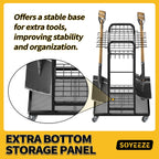 SOYEEZE Garden Tool Organizer with Lockable Wheels, Heavy Duty 3-Tier Yard Tower Tool Rack for Garage, Holds Up to 35 Long-Handled Tools, Garden Tool Cart with 12 Hooks for Tool Organization Storage