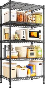 REIBII Metal Shelving 5 Tier Wire Sturdy Storage Shelves Adjustable Steel Organizer Wire Rack for Kitchen Laundry Room Commercial School Storage Room Black 63“Hx 21.65“L x 11.8”D