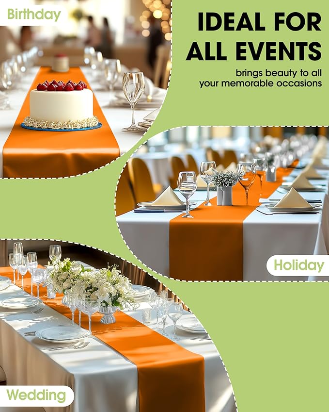 Pureegg Orange Plastic Table Runners - 10 Pack, 14'' x 108'', Water Resistant & Disposable Centerpiece Decorations for Table Cloth, Wedding, Birthday, Thanksgiving, Harvest, Party, Home Decor