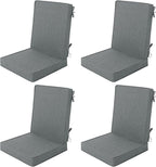 Outdoor Chair Cushions 20x20, Water-Resistant & Fade-Resistant, Patio Furniture Lawn Dining Chair Seat Replacement with High Back, Ties Zipper, Removable Cover, Set of 4, Dark Grey