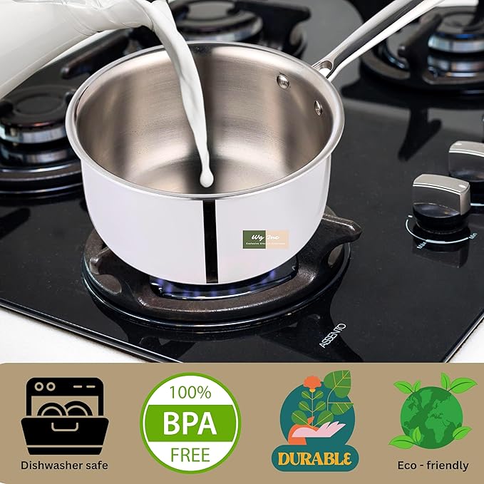 Triply Stainless Steel Saucepan with Lid, 1.3 Quart / 1250 ML, All Clad Induction Compatible Tri-Ply Heavy Duty Sauce Pans, Oven Safe, Thick Saucier Pan, Dishwasher Friendly