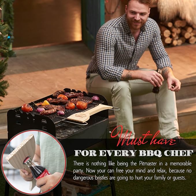 Wood Grill Scraper - Wooden BBQ Grill Brush Cleaner Alternative - Enjoy Safe & Bristle Free Barbecue