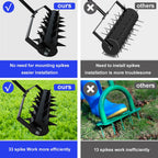 Rolling Manual Lawn Aerator, 58-Inch Handle Manual Push Spike Aerator for Gardens, Yards, and Farmland, Deep Soil Penetration for Healthy Grass and Improved Lawn Growth Manual Aerator Tool Black