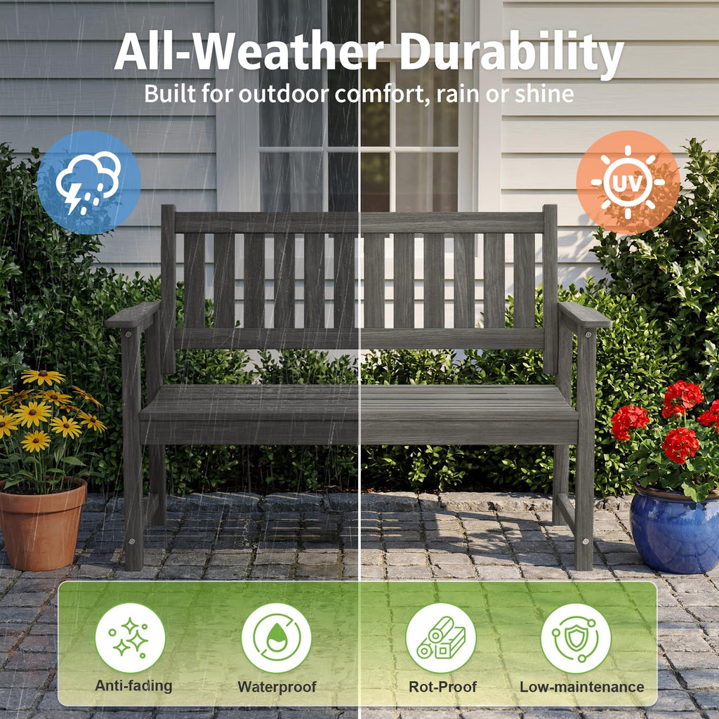 ACUEL All Weather Poly Lumber Outdoor Garden Bench, 2-Person, Light Gray