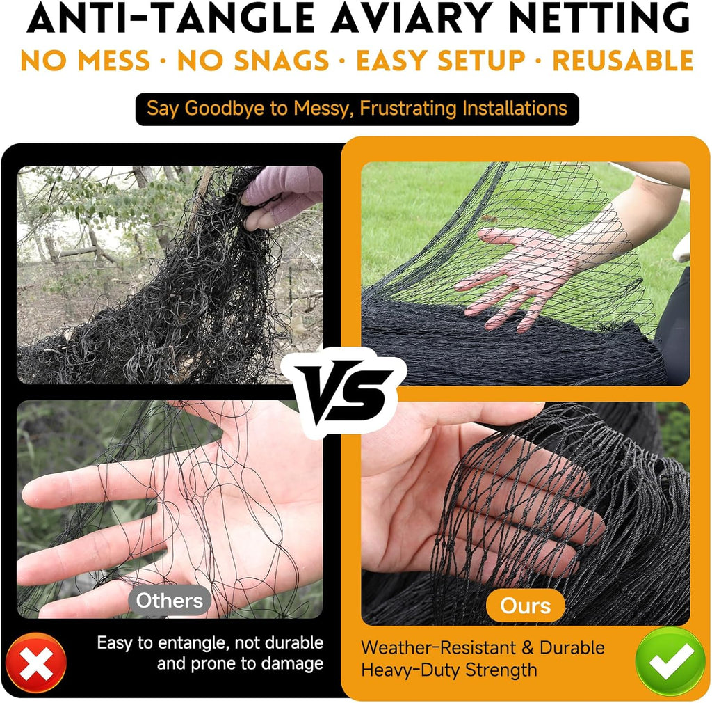 Heavy Duty Aviary Netting 25x50 ft, 1" Mesh Reinforced HDPE Poultry Netting, Anti-Tangle Bird Netting for Chicken Coop, Hawk Deterrent for Chickens, Garden & Crop Protection