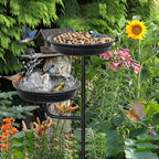 Freestanding Birdbaths Bowl Outdoor, Standing Garden Bird Bath Bird Feeder & Bird Bath Bowl, Detachable Decoration Spa Birdfeeder for Garden Patio Yard Lawn, 4 Spiky Metal Stake (Black)