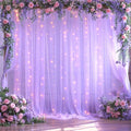 Lavender Tulle Photo Backdrop Curtain with Lights String for Parties Wedding Bridal Shower Sheer Lavender Curtain Backdrop for Birthday Baby Shower Photo Booth Photography 10ft x 8ft