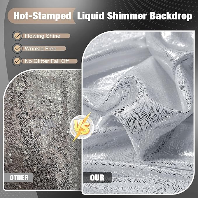 10x10FT Silver Sequin Backdrop - 2 Panels 5x10FT Wrinkle-Free Glitter Drapes for Weddings, Parties & Events