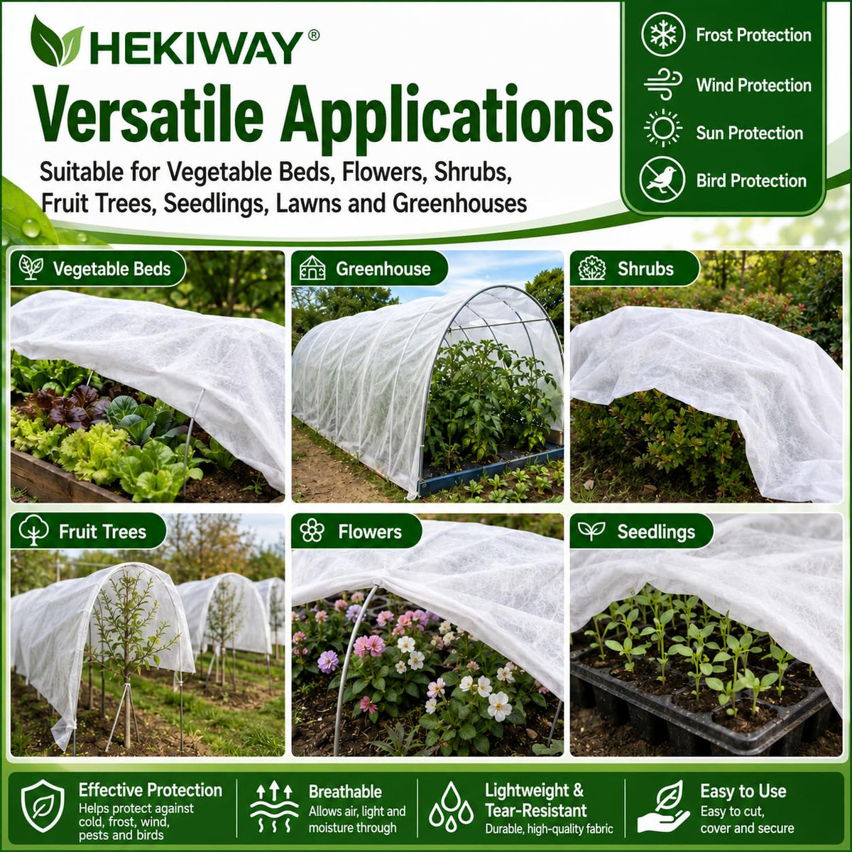 HEKIWAY 10 FT x 40 FT Frost Cloth, Plant Covers for Freeze Protection