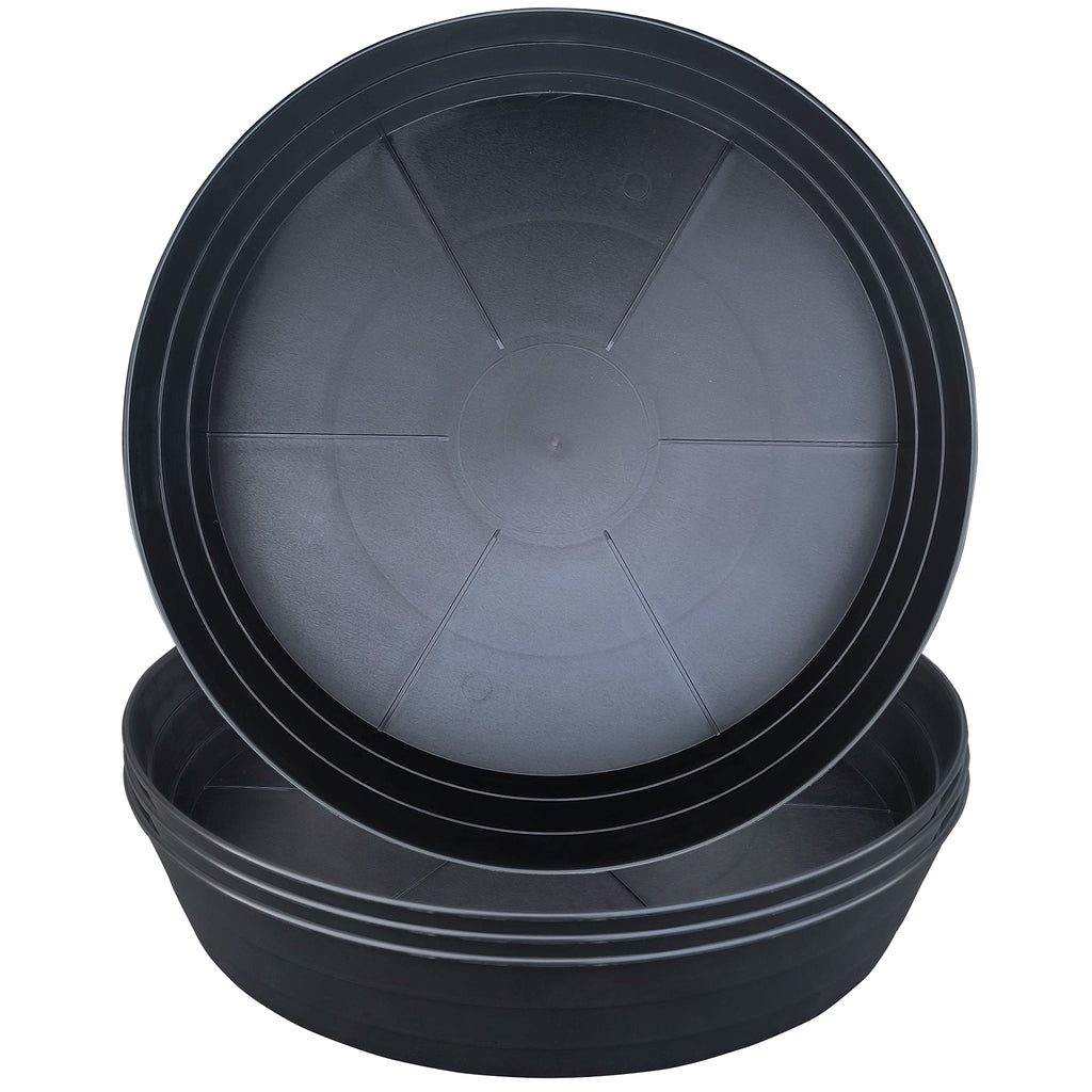 Plant Saucers 10 12 14 16 18 20 25 Inch, 4 Pack of Plastic Plant saucers for Pots，Extra-Deep Plant Water Dray Tray, Bird Bath Bowl, Heavy Plant Trays Indoors and Outdoor No Holes (12 Inch, Black)