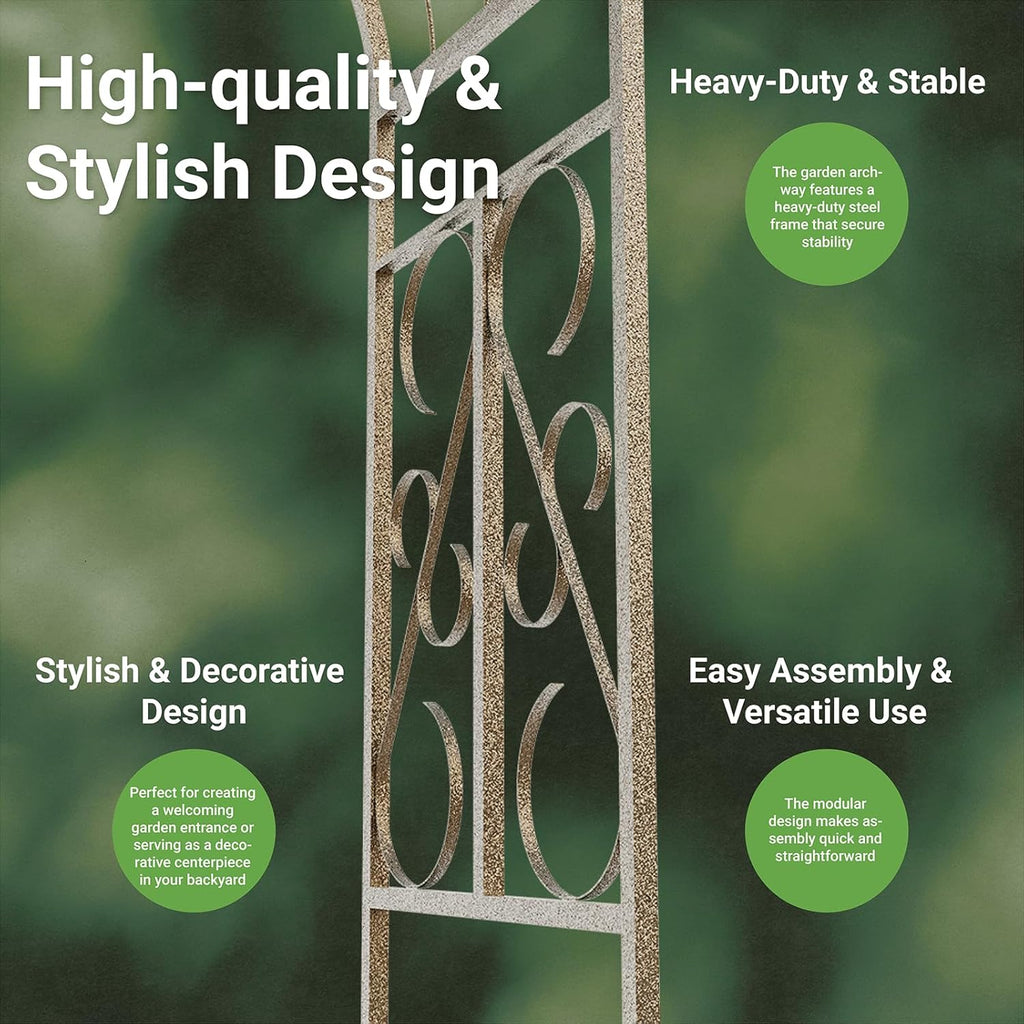 Metal Garden Arbor, 102.36” Tall Wrought Iron Archway for Climbing Plants & Flowers, British-Style Garden Trellis (Black)