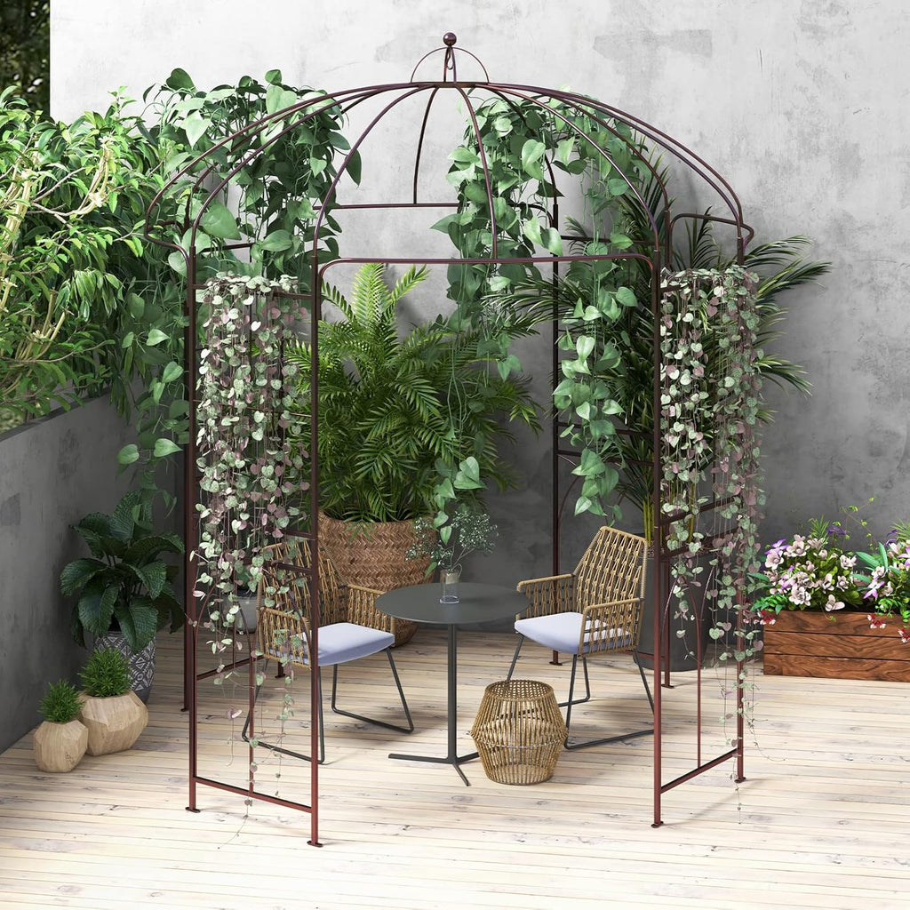 Giantex Birdcage Shape Garden Arbor, 8.4ft High x 7ft Wide, Metal Gazebo Arch Pergola Pavilion for Climbing Plants Party Wedding Ceremony Decor Outdoor, 16 Ground Stakes, Easy Assembly (Bronze)