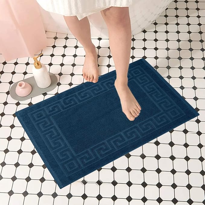 DAN RIVER Greek Bath Mat - Blue Opal, 100% Ring Spun Cotton, Pack of 2, 20x32 inches, 800 GSM, Non-Slip, Absorbent, Quick Drying, Machine Washable Bathroom Floor Mats for Shower, Kitchen & Bath