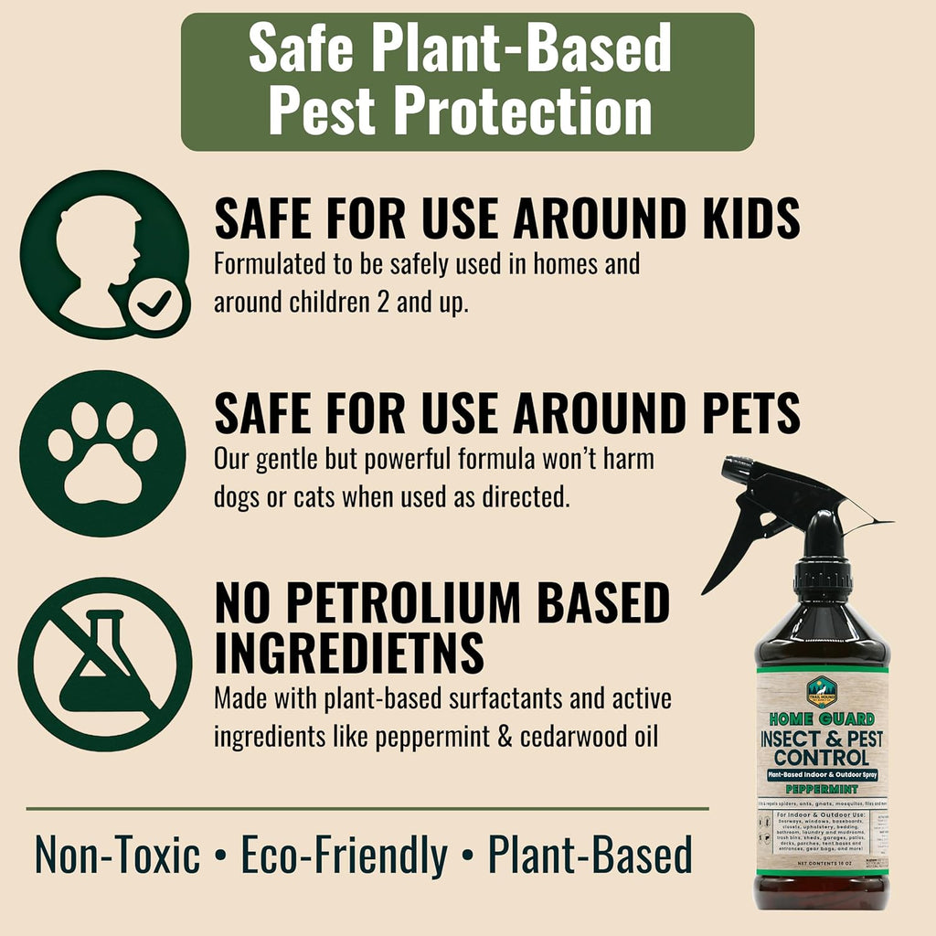 Home Guard - Peppermint Insect & Pest Control Spray - Natural Peppermint Oil Spray For Bugs - Plant-Based Indoor & Outdoor Spider Spray - Safe Around Kids & Pets - Ant Killer - Cockroach Killer - 16oz