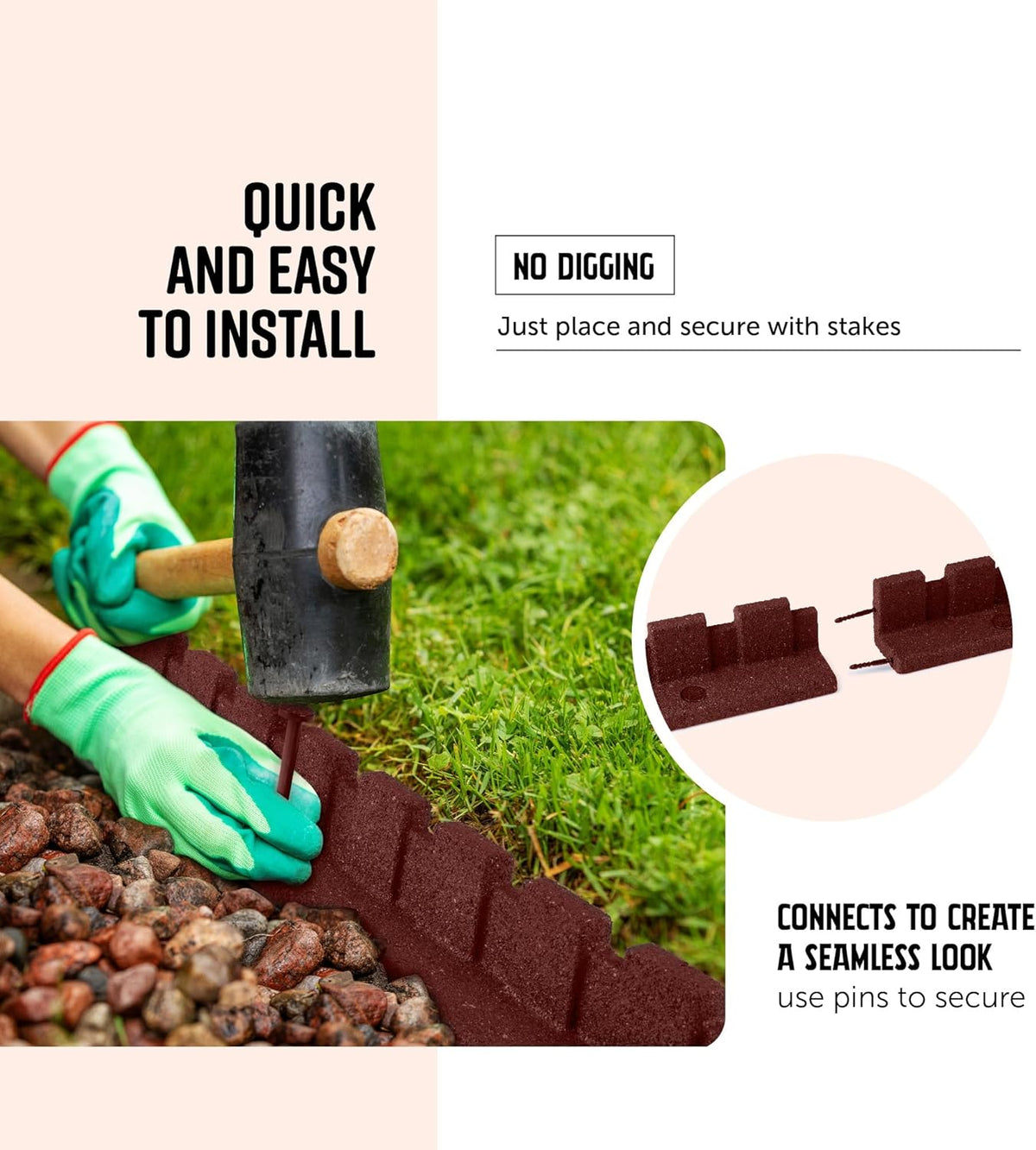 Playsafer L-Shaped Flexible Rubber Castle Edger for Lawns Landscaping and Playgrounds | Easy No Dig Installation (1 Pack, Red)