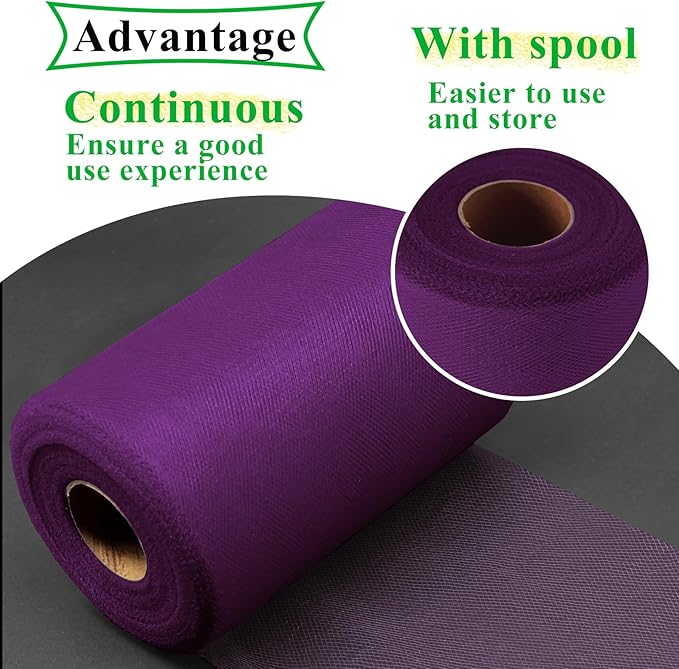Plum Tulle Fabric Rolls 6 Inch by 100 Yards (300 feet) Fabric Spool Tulle Ribbon for DIY Halloween Tutu Bow Baby Shower Birthday Party Wedding Decorations Christmas Craft Supplies
