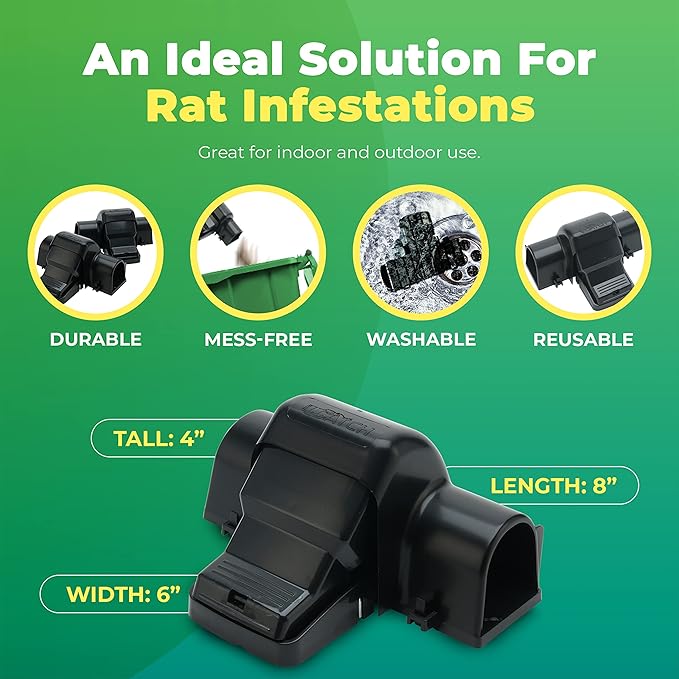 Rat Traps Indoor and Outdoor - 4 Pack Dual-Entry Large Rat Trap Outdoor and Indoor for Home, Garden and Restaurant with 99.9% Trap Rate | Easy to Use Rodent Traps with Safe Hands Free Design - UCatch