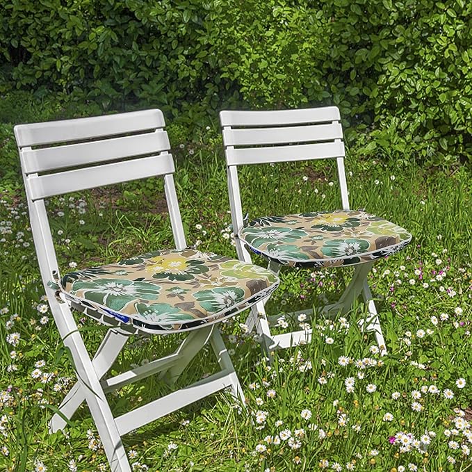 SleepMan Outdoor 17"x16" Chair Cushions with Ties Set of 4, Water Resistant All Weather U-Shape Seat Pads for Patio Garden Furniture Indoor (Set of 4, Cabbage)
