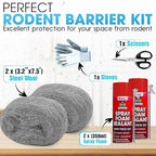 [Upgraded] Rodent Barrier Kit, 2Pcs Steel Wool Included 2Pcs PU Spray Foam for Mice Control, 3.2"x7.5’ Rodent Control Fill Fabric, Gloves, Scissors, Gap Blocker in Hole Pipeline Vent in House, Garage