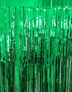 GOER 3.2 ft x 9.8 ft Metallic Tinsel Foil Fringe Curtains Party Photo Backdrop Party Streamers for St. Patrick's Day,Graduation,New Year Eve Decorations Christmas Wedding Decor (Green,5 Packs)