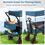 Collapsible Canopy Wagon,Large Capacity Trolley, Foldable Portable Cart with Canopy, Adjustable Push/Pull Handle, Shock-Absorbing Wheels, Suitable for Shopping,Traveling-G