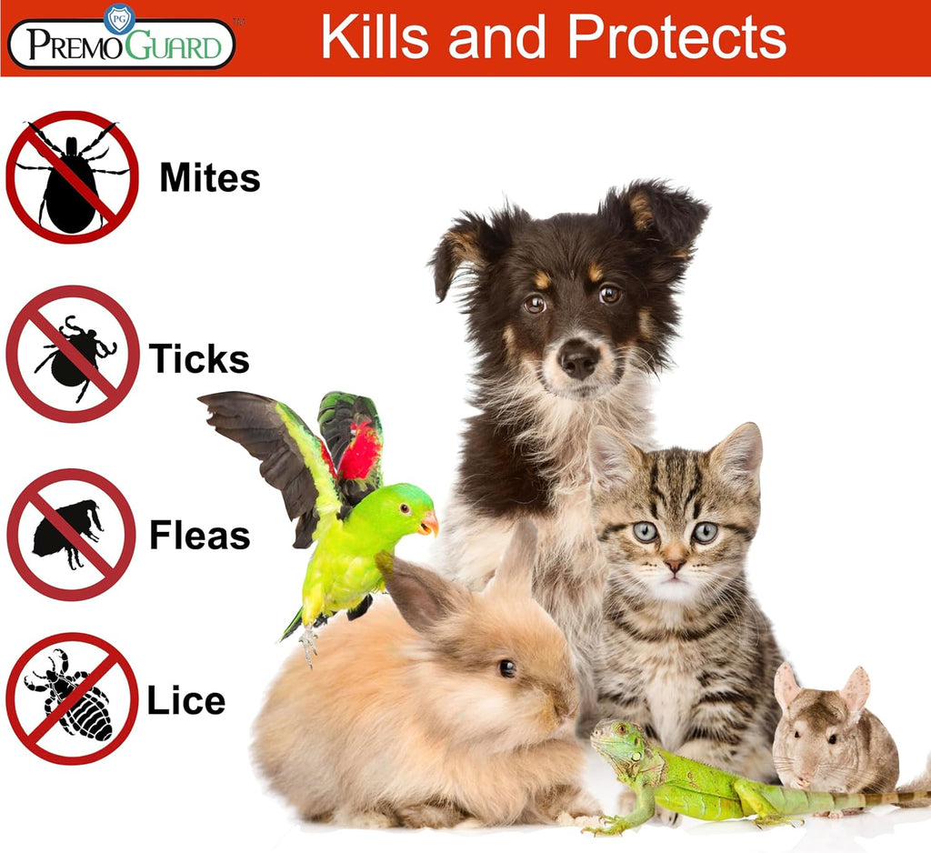 Premo Guard Pet Protector Spray - 16 oz - Kills Mites, Fleas, Ticks, & Mosquitoes - for Dogs, Cats, & Home - Natural Plant Based Oils for Control, Prevention & Treatment - Family Safe