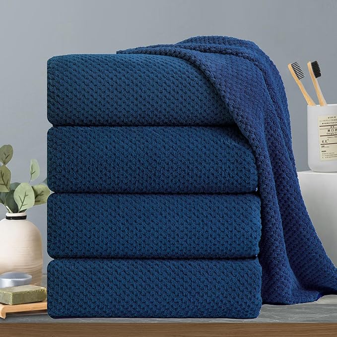 Hailea Navy Bath Towels Set 35x70 Inches - Luxury 600 GSM Oversized Bath Sheet Towel,Extra Large Microfiber - Quick Dry,Highly Absorbent,Super Soft Shower Towels Spa Hotel Bathroom Towel Set (4-Pack)