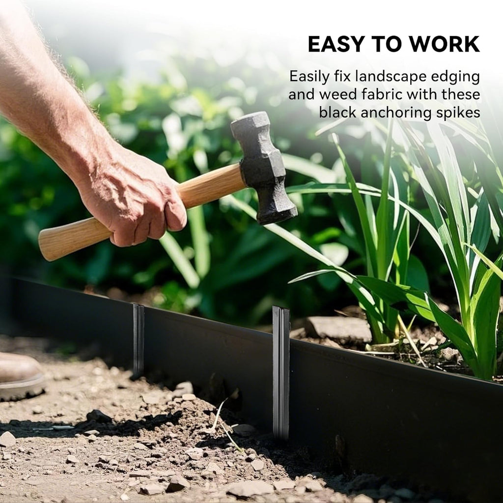 Worth Landscape Edging Stakes, 26Pcs 8Inch Corrugated Metal Garden Stakes Steel Bender Board Anchoring Spikes, Black