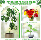 4 Pack 27.56" Detachable Twig Plant Support Stakes Set, Blends in to Plant, Branch Plant Sticks with Orchid Clips Twist Plant Ties, Twig Trellis for Indoor Outdoor Plants Potted Plants Flower
