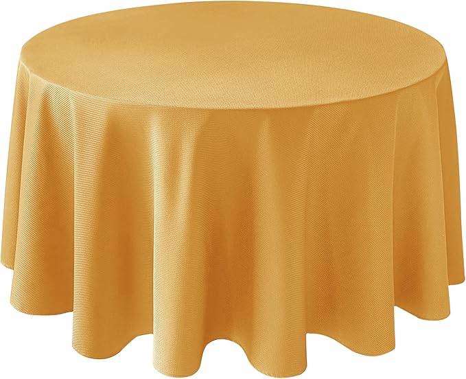 Biscaynebay Fall Tablecloth Textured Fabric Round Tablecloths 90", Fall Gold Thanksgiving Autumn Harvest Water Resistant Fabric Tablecloths for Kitchen, Dining, Wedding, Parties Machine Washable