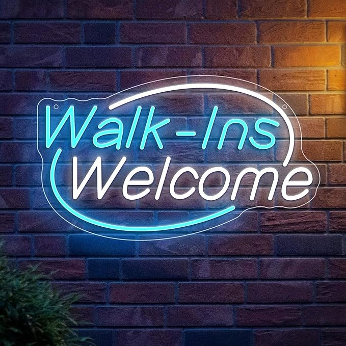 Walk-Ins Welcome Neon Sign, Neon Sign For Wall Decor, Ice blue + white Led Signs Usb Powered, Living Game Room Decor, For Bedroom Restaurant Bar Hotel Shop Party Birthday(16.5x9.4in)