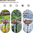 Edenseelake Deck Mounted Metal Bird Bath with Solar Powered Fountain for Outside, Detachable Birdbaths Bowl with Adjustable Steel Clamp for Feeder Railing Balcony Fence Yard