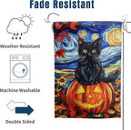 Stained Glass Black Cat Fall Garden Flag Halloween Pumpkin Yard Signs Autumn Sunflower Blue Sky Thanksgiving Banner for Outside 12x18 Double Sided Small Outdoor Decorative