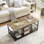 VECELO Coffee Center Table with Storage for Living Room Office Reception, Industrial Mesh Shelf, 39.4 Inch, Grey