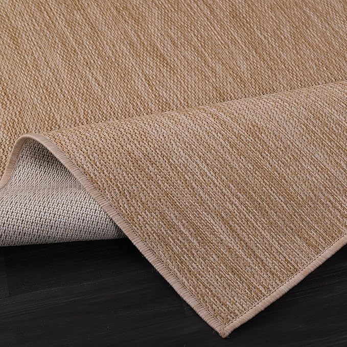 Washable Indoor Outdoor Rug 9x12 Weather Resistant Area Rugs Modern Solid Jute Rug for Porch Deck Balcony Backyard Patio Outside Carpet (9 X 12 Jute Beige)