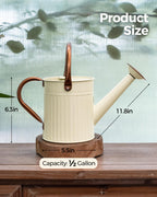 Bamworld Metal Watering Can for Indoor Outdoor Plant 1/2 Gallon Creamy