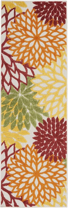 Nourison Home Aloha 8' Runner Red Multicolored Fabric Tropical Area Rug (8' Runner)