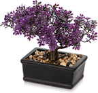 Artificial Bonsai Tree Juniper Faux Plants Indoor Fake Plants Decor with Black Ceramic Pots for Home Table Office Desk Bathroom Shelf Bedroom Living Room Farmhouse Decorations-Purple