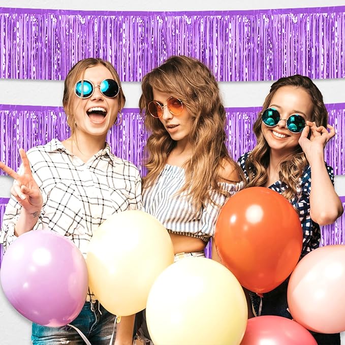 3 Pack 10 Feet Light Purple Foil Fringe Garland Metallic Tinsel Streamers Banner Wall Hanging Curtain Backdrop for Parade Floats, Christmas, Thanksgiving, Birthday Party Decorations