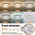 Dimmable Crystal Modern LED Flush Mount Ceiling Light,Chrome 11 Inch Small Chandelier 24W 5CCT 3000K-6000K Hallway Close to Ceiling Light Fixtures for Kitchen,Entryway,Laundry Room,Bedroom
