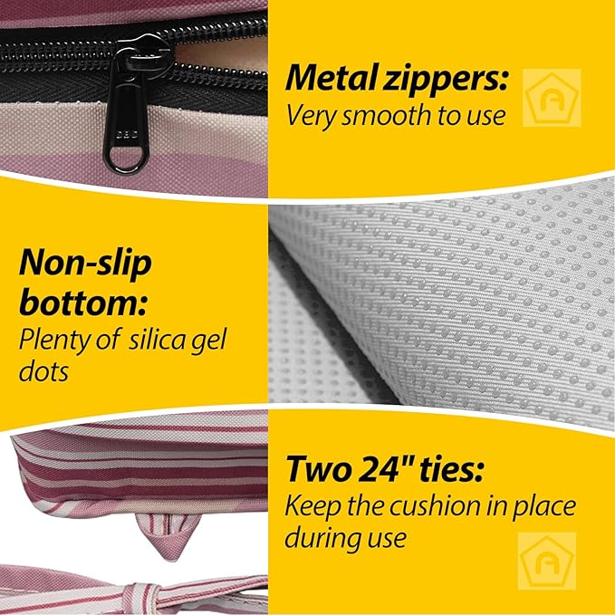 AAAAAcessories Outdoor Seat Cushions for Chairs, Waterproof, Fade-Resistant, 20" x 20" x 3", Patio Furniture Replacement Cushions, Set of 2, Dusty Rose Garden Stripe