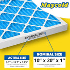 Maycold 10x20x1 MERV 11 Furnace Air Filter (6-Pack), High-Performance HVAC AC Filters for Home Use, Actual Size: 9.70” x 19.70” x 0.75”, Individually Wrapped in Plastic
