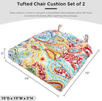 FUNHOME Outdoor Chair Cushions 19 x19 Inch,Water Resistant Tufted Seat Cushions 19",Reversible,Weather Resistant,Rounded Back Wicker Chair Cushion for Patio Garden Furniture(Phoenix)