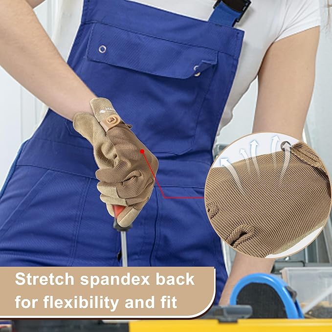 HLDD HANDLANDY Work Gloves for Women and Ladies, Leather Gardening Gloves Flexible Mechanic Working Gloves