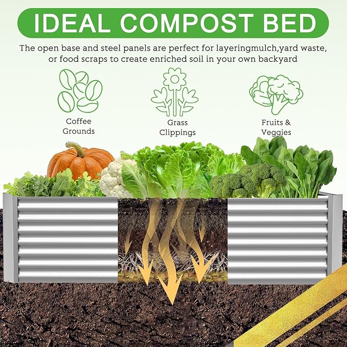 4pcs 6x3ft Galvanized Raised Garden Bed Outdoor,Above Ground Garden Bed for Vegetable,Metal Raised Beds for Flower,Steel Raised Beds for Gardening